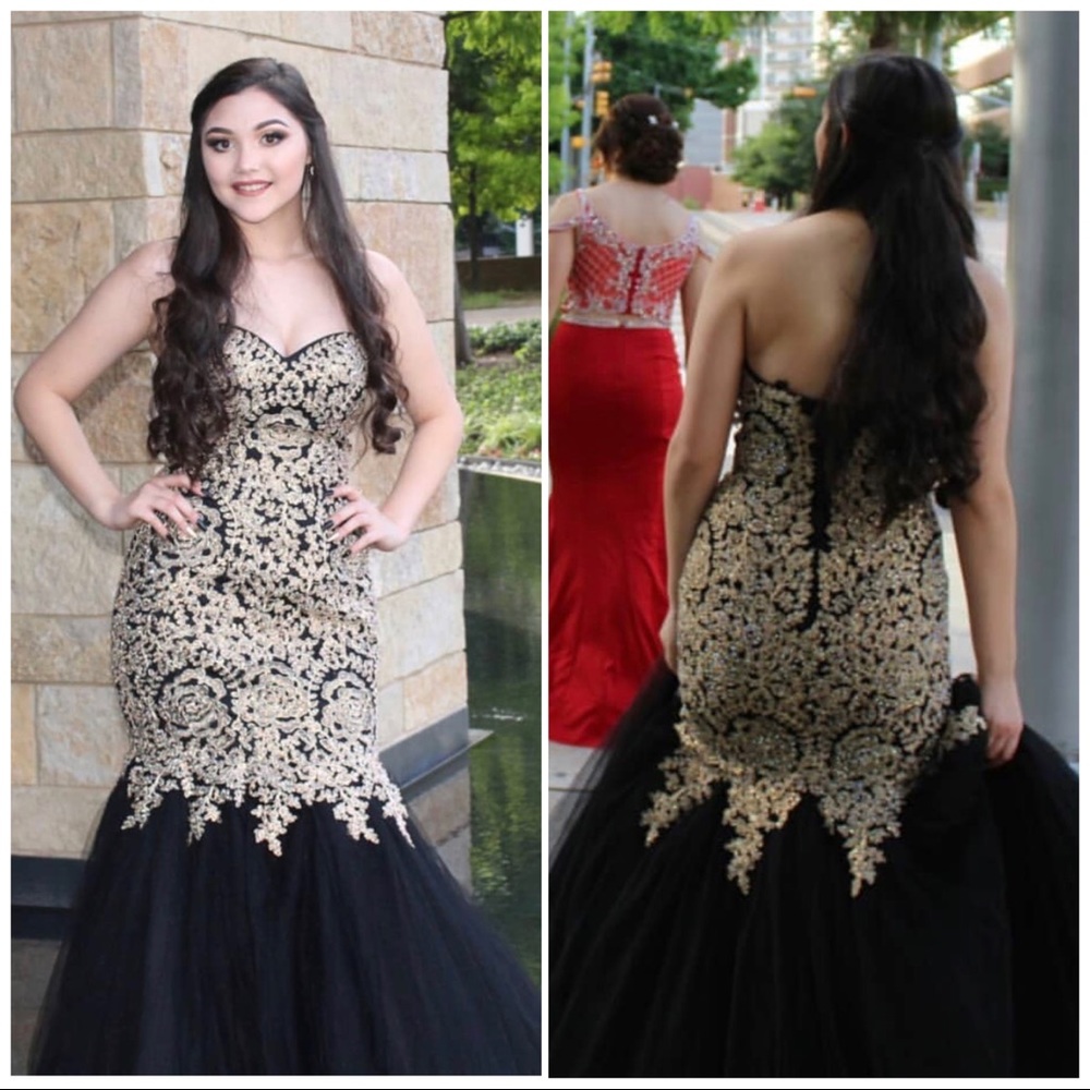 Fiesta Fashion Gold & Black Embellished Gown